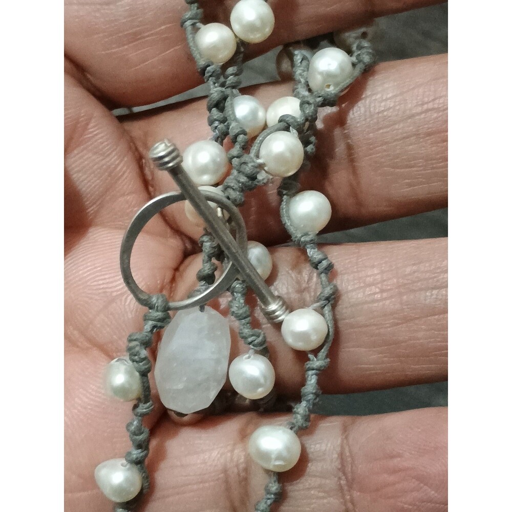 J Jill Rough Moonstone Real Pearl Silver Tone Necklace Missing J Jill Tag - Picture 5 of 6
